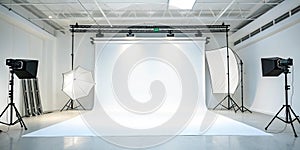 Modern white studio background with soft lighting
