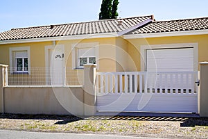 Modern white suburb metal aluminum house gate in street home