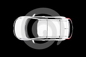 Modern white SUV car isolated on black background. Top view of white car isolated over black background with clipping path. Aerial photo