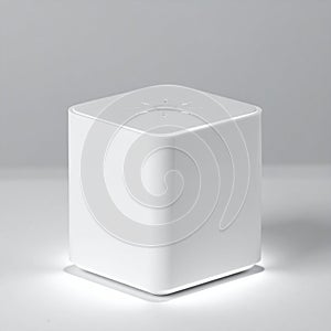 Modern White Tech Cube on a Minimalist Background