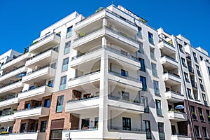 Modern white tenement buildings