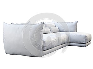 Modern white three-seat corner leather sofa. 3d render