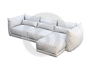 Modern white three-seat corner leather sofa. 3d render