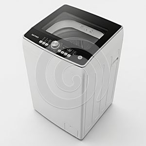 Modern White Top Loading Washing Machine With Black Glass Lid And Digital Display appliance