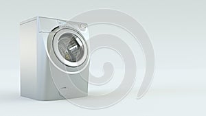 Modern white washing machine on a white