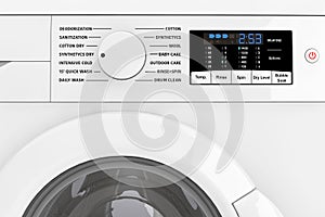 Modern White Washing Machine Front Panel with Display. 3d Render