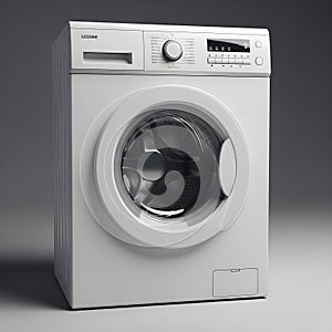 Modern White Washing Machine on Gray Background
