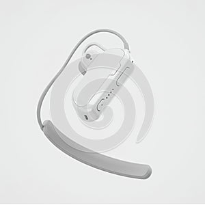 Modern White Wireless Headset Communication Device on a Neutral Background