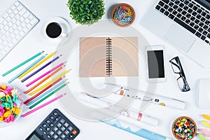 Modern white workplace with items