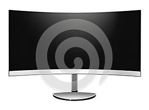 Modern widescreen office monitor with black screen isolated on white background. Generative ai