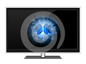 Modern widescreen TV with blue 4K sign