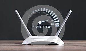 Modern wifi router with a speedometer. Internet speed