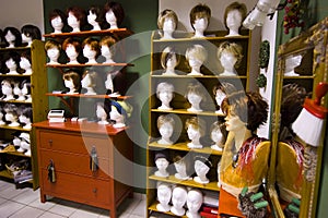 Modern wigs in a shop