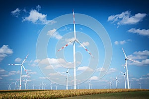 Modern wind turbines in nature