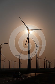Modern wind turbines in the Netherlands