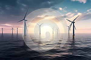 Modern windmills situated in the sea