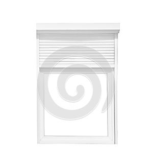 Modern window with rolling shutter isolated on white