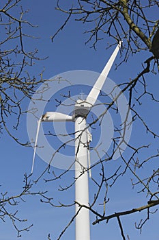 Modern windturbine with broken wings, Flevoland, Netherlands