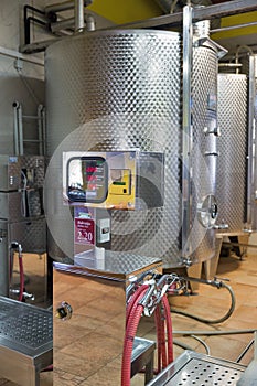 Modern wine aluminum barrels. Vinakoper winery in Koper, Slovenia.