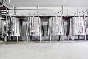 Modern wine cellar with stainless steel tanks