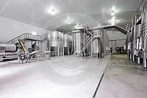 Modern wine cellar with stainless steel tanks