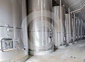 Modern wine cellar with stainless steel tanks