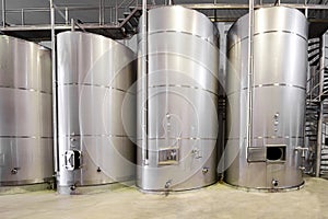 Modern wine cellar with stainless steel tanks