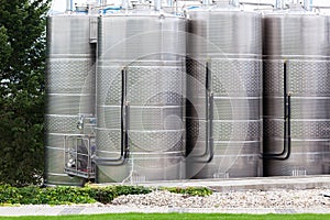 Modern wine factory with large tanks