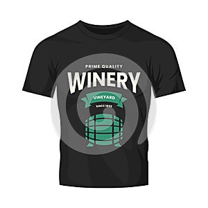 Modern wine vector logo sign for tavern, restaurant, house, shop, store, club and cellar isolated on black t-shirt mock up