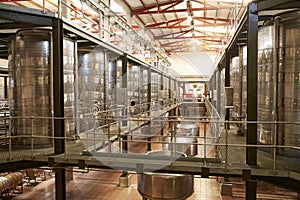 Modern winemaking facility interior, angled view