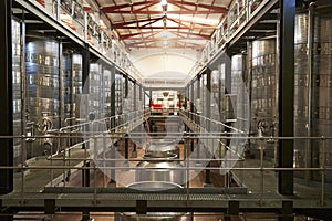 Modern winemaking facility interior, straight ahead view