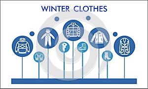 Modern Winter clothes Infographic design template with icons. Cold weather activewear Infographic visualization in