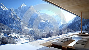 Modern winter mountain spa with panoramic views