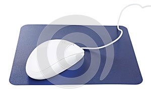 Modern wired optical mouse and blue pad isolated