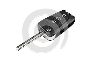 Modern wireless car key ignition isolated on white background. Wireless start engine key. Car key remote isolated over white.