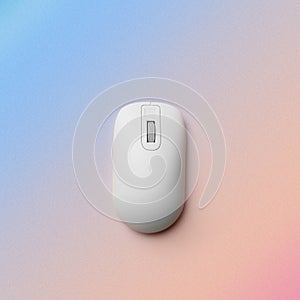Modern wireless computer mouse on color background, top view