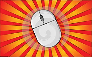 Modern wireless computer mouse for the Internet on a background of abstract red rays. Vector illustration