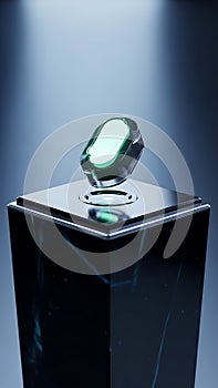 Modern Wireless Earbuds Displayed on Transparent Stand