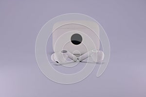 Modern wireless earbuds on white background...