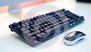 Modern wireless keyboard crisp white backdrop wireless laptop background