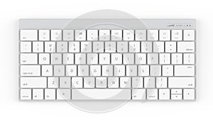 Modern wireless keyboard isolated on white background. 3D illustrating.