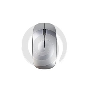 Modern wireless mouse silver color on white background. with clipping paths