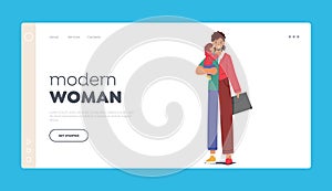 Modern Woman Dilemma Landing Page Template. Female Character Torn Between Two Choices of Work and Baby on her Hands