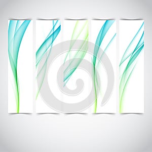 Modern womanly soft swoosh lines perfect cards collection. Bright smooth transparent wave pattern flyers