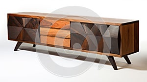 Modern Wood Sideboard With Geometric Patterns - Precisionist Art Style