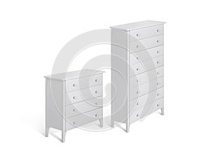 Modern wooden chest of drawers on white background