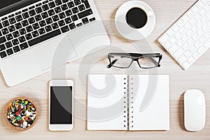 Modern wooden desk with items