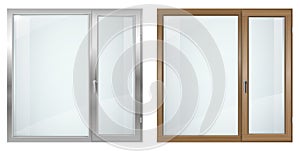 Modern wooden and gray plastic wide window