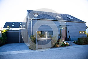 Modern wooden house in housing estate, Germany