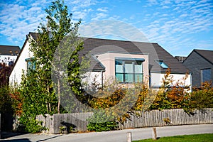 Modern wooden house in housing estate, Germany